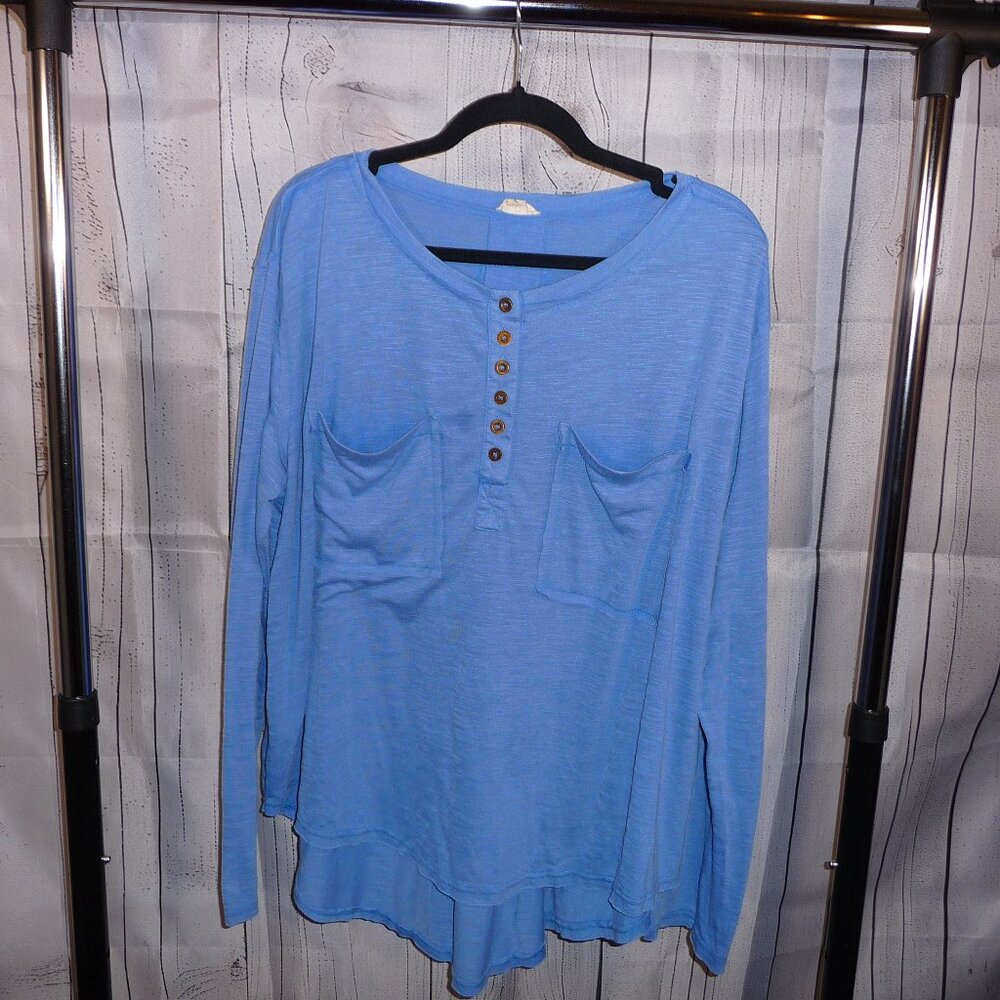 POL Clothing - Long Sleeves Casual Knit Top - Blue - L